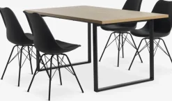 Hot AABENRAA + KLARUPMesa AABENRAA L160 roble cálido + 4 sillas KLARUP negro Mesas De Comedor|Conjuntos De Comedor
