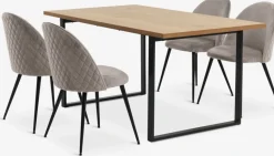 New AABENRAA + KOKKEDALMesa AABENRAA L160 roble + 4 sillas KOKKEDAL terciopelo gris Mesas De Comedor|Conjuntos De Comedor