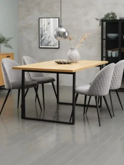 New AABENRAA + KOKKEDALMesa AABENRAA L160 roble + 4 sillas KOKKEDAL terciopelo gris Mesas De Comedor|Conjuntos De Comedor