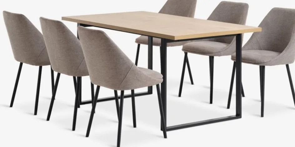 Hot AABENRAA + VELLEVMesa AABENRAA L160 roble cálido +4 sillas VELLEV arena/negro Mesas De Comedor|Conjuntos De Comedor