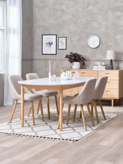 Outlet ADSLEVSilla de comedor ADSLEV sin reposabrazos beis/roble natural Sillas De Comedor