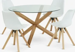 AGERBY + BLOKHUSMesa AGERBY Ø119 roble natural + 4 sillas BLOKHUS blanco Mesas De Comedor|Conjuntos De Comedor