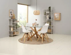 AGERBY + BLOKHUSMesa AGERBY Ø119 roble natural + 4 sillas BLOKHUS blanco Mesas De Comedor|Conjuntos De Comedor