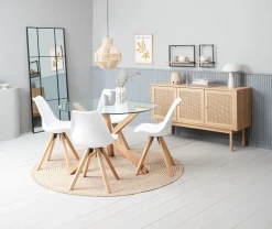 AGERBY + BLOKHUSMesa AGERBY Ø119 roble natural + 4 sillas BLOKHUS blanco Mesas De Comedor|Conjuntos De Comedor