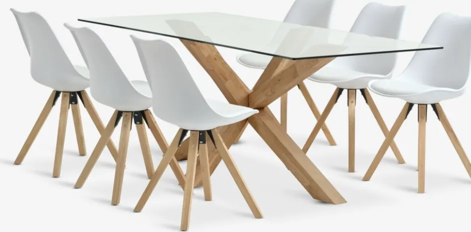 Sale AGERBY + BLOKHUSMesa AGERBY L190 roble natural + 4 sillas BLOKHUS blanco Mesas De Comedor|Conjuntos De Comedor