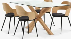Sale AGERBY + HVIDOVREMesa AGERBY L160 roble natural+4 sillas HVIDOVRE roble/negro Mesas De Comedor|Conjuntos De Comedor