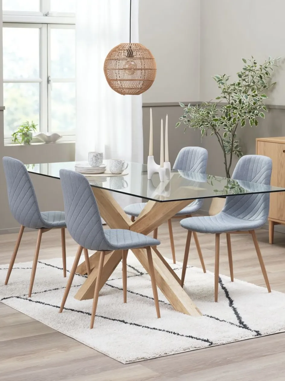 New AGERBY + JONSTRUPMesa AGERBY L190 roble natural +4 sillas JONSTRUP azul claro Mesas De Comedor|Conjuntos De Comedor