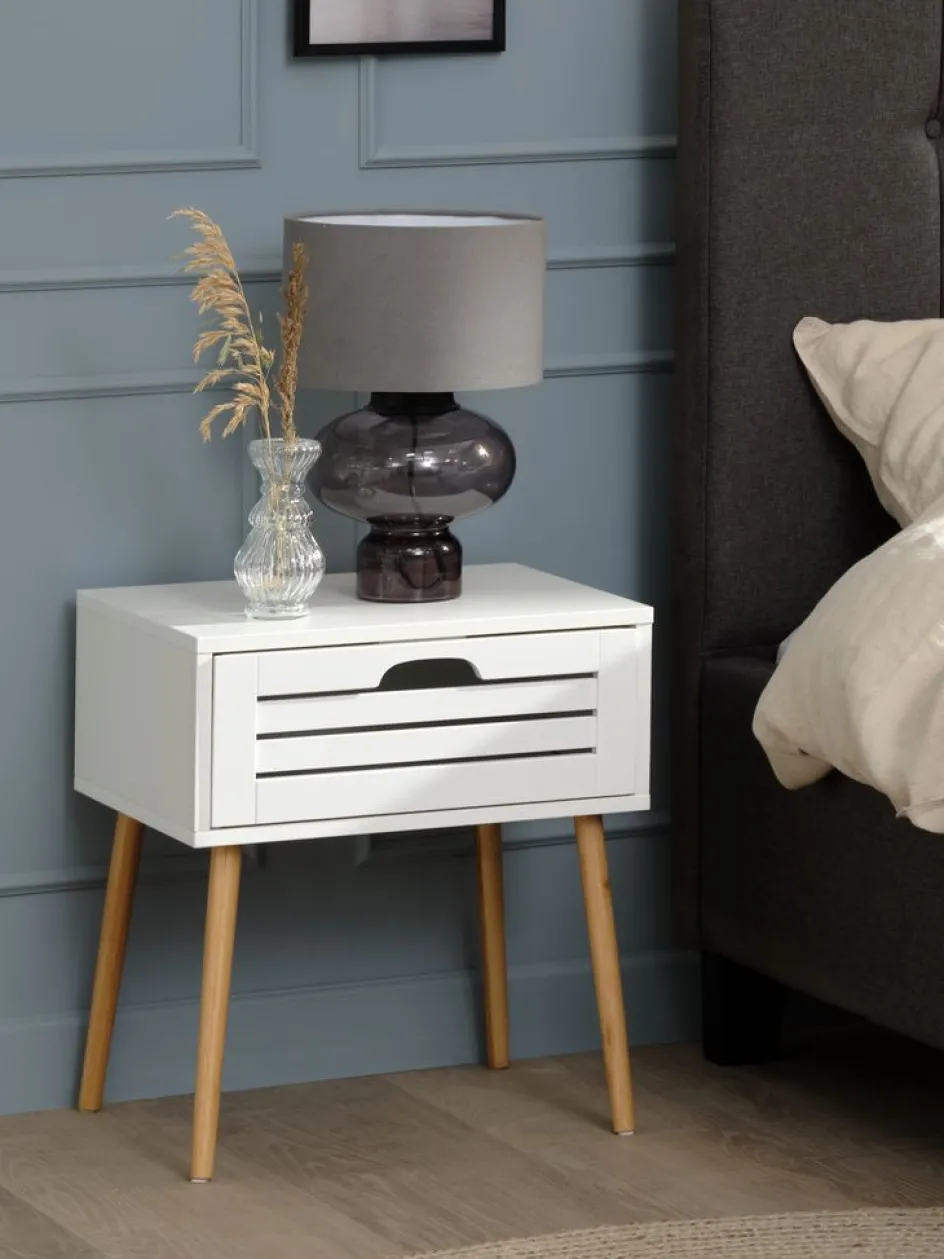 BROBYMesita de noche BROBY 1 cajón color bambú/blanco Mesitas De Noche|Mesitas De Noche
