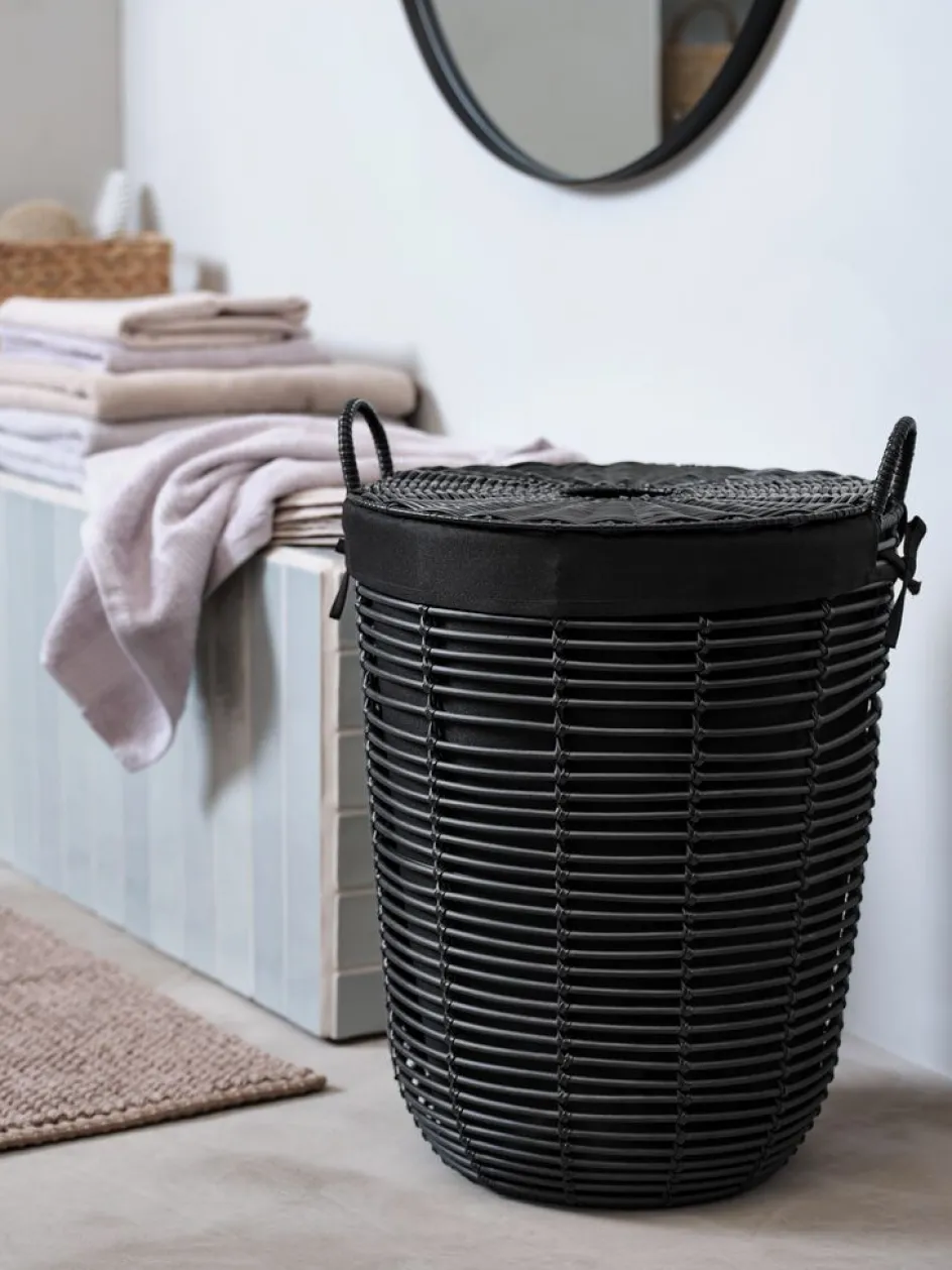 Hot ELIFCesta para ropa ELIF Ø40xA56cm negro con tapa Cestos Para La Ropa|Cestos Para La Ropa