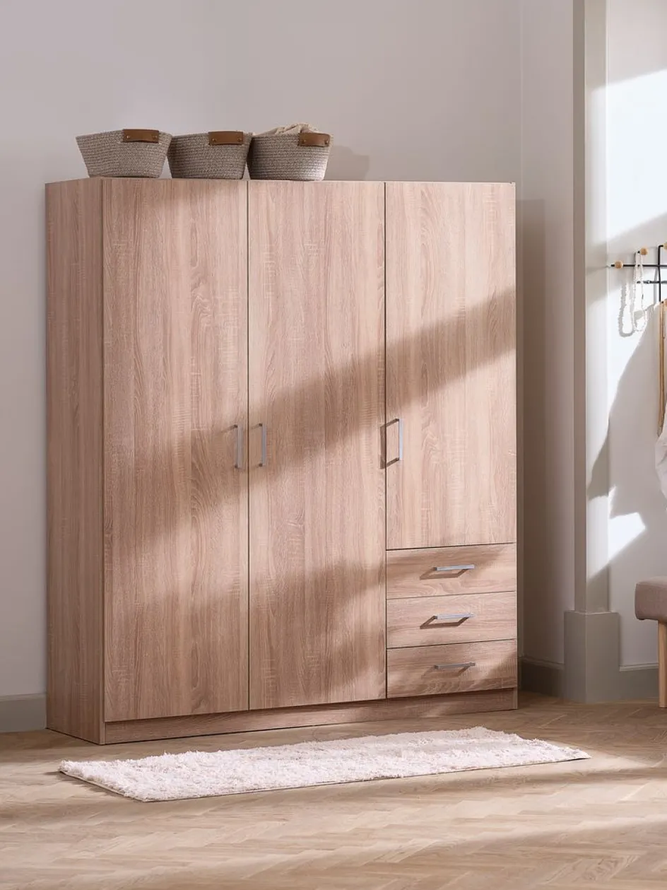 New FANDRUPArmario FANDRUP 145x176 3 puertas 3 cajones color roble cl Armarios|Todos Los Armarios