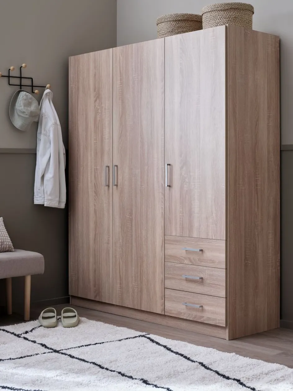 New FANDRUPArmario FANDRUP 145x176 3 puertas 3 cajones color roble cl Armarios|Todos Los Armarios