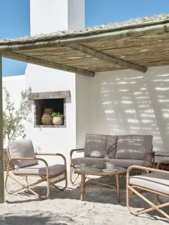 Online FJANDConjunto muebles jardín FJAND 4 plazas bambú natural Conjuntos Mesa Y Sillas De Jardín|Muebles De Jardín