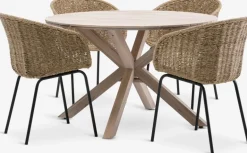 FUGLSAND + TUERNEMesa FUGLSAND Ø120 madera dura + 4 sillas TUERNE natural Conjuntos Mesa Y Sillas De Jardín