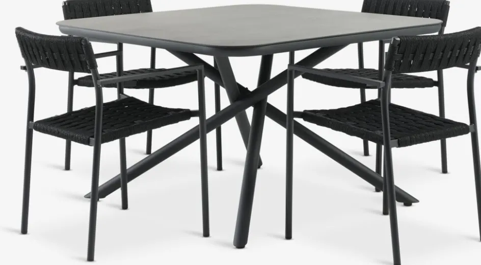Best GOTHENBURG + TRILLEVALLENMesa GOTHENBURG L120 gris + 4 sillas TRILLEVALLEN negro Conjuntos Mesa Y Sillas De Jardín