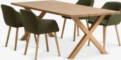 Discount GRIBSKOV + ADSLEVMesa GRIBSKOV L230 roble natural + 4 sillas ADSLEV oliva Mesas De Comedor|Conjuntos De Comedor