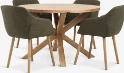Hot GRIBSKOV + ADSLEVMesa GRIBSKOV Ø120 roble natural + 4 sillas ADSLEV oliva Mesas De Comedor|Conjuntos De Comedor