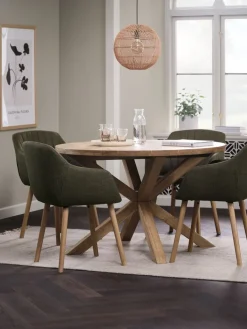 Hot GRIBSKOV + ADSLEVMesa GRIBSKOV Ø120 roble natural + 4 sillas ADSLEV oliva Mesas De Comedor|Conjuntos De Comedor