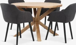 Clearance GRIBSKOV + ADSLEVMesa GRIBSKOV Ø120 roble natural +4 sillas ADSLEV antracita Mesas De Comedor|Conjuntos De Comedor