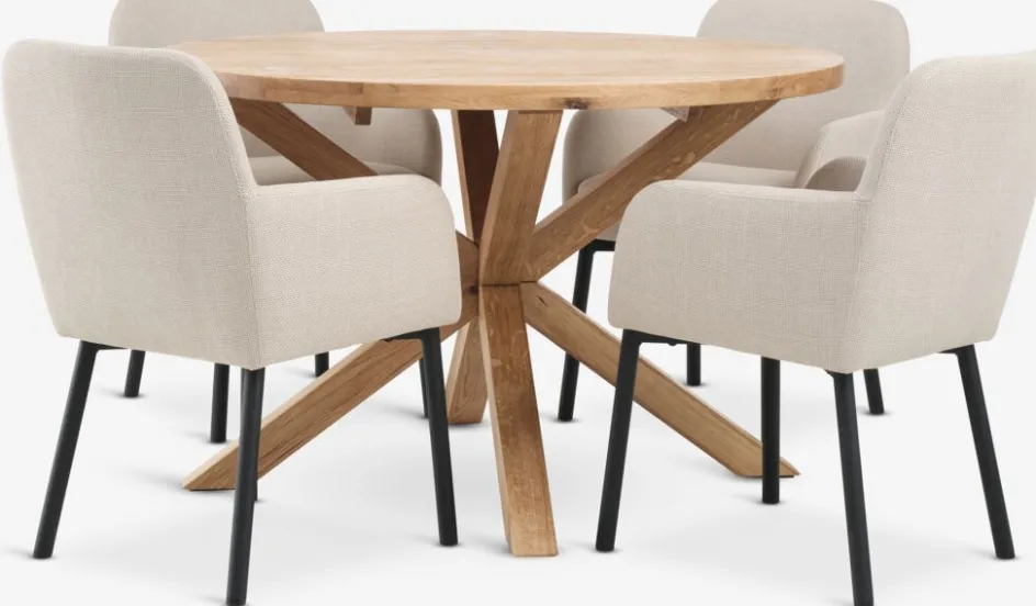 Clearance GRIBSKOV + SOTTRUPMesa GRIBSKOV Ø120 roble natural+4 sillas SOTTRUP beis/negro Mesas De Comedor|Conjuntos De Comedor