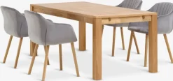 Hot HAGE + ADSLEVMesa HAGE L190 roble natural+4 sillas ADSLEV terciopelo gris Mesas De Comedor|Conjuntos De Comedor