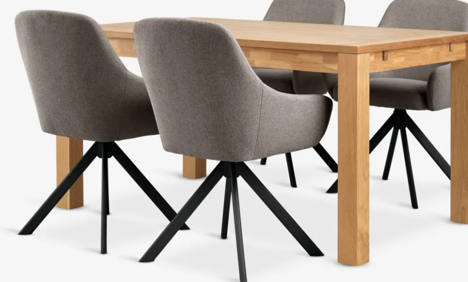 Clearance HAGE + ROSTRUPMesa HAGE L150 roble natural + 4 sillas ROSTRUP arena/negro Mesas De Comedor|Conjuntos De Comedor