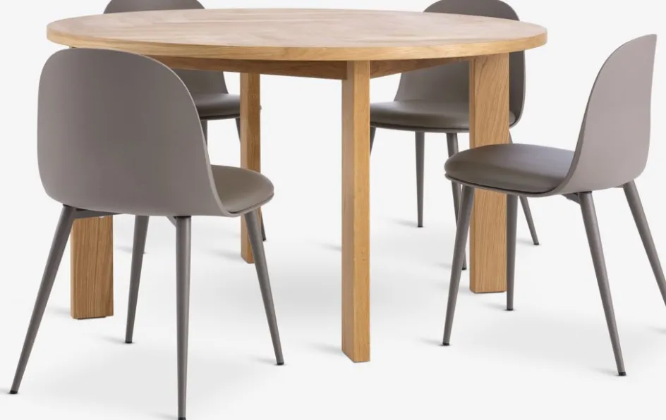 Best HARESKOV + ULDALMesa HARESKOV Ø129 roble natural + 4 sillas ULDAL marrón Mesas De Comedor|Conjuntos De Comedor