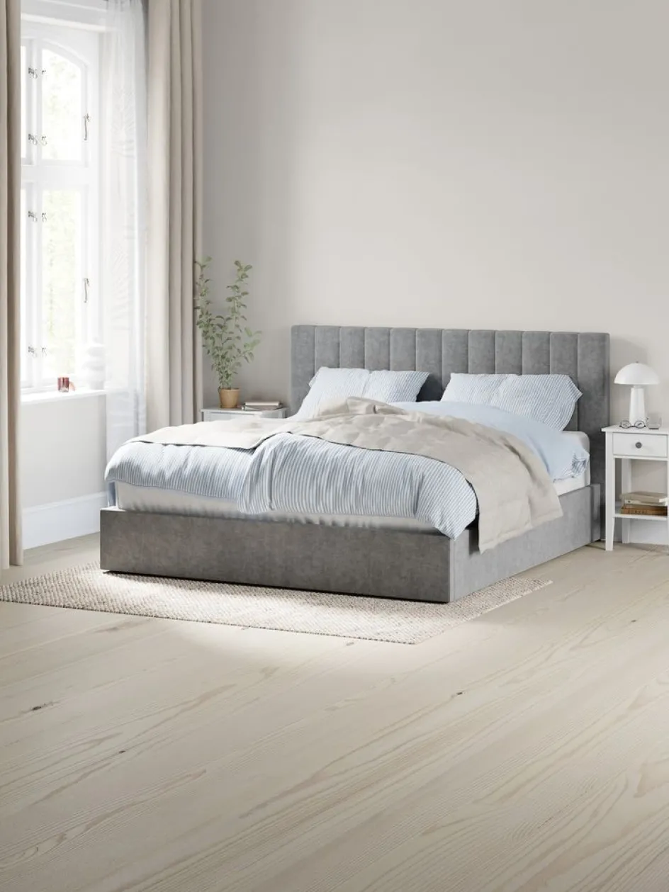 Discount HASLEVEstructura cama HASLEV con almacenaj 90x200 tela gris oscuro Estructuras De Cama|90 X 190 Cm