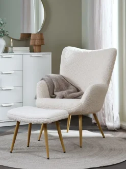 Hot HUNDESTEDReposapiés HUNDESTED felpa blanco crudo/color roble Sillones