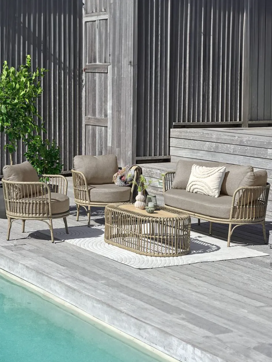 Outlet ILLERUPConjunto muebles jardín ILLERUP 4,5 plazas natural Conjuntos Mesa Y Sillas De Jardín|Muebles De Jardín