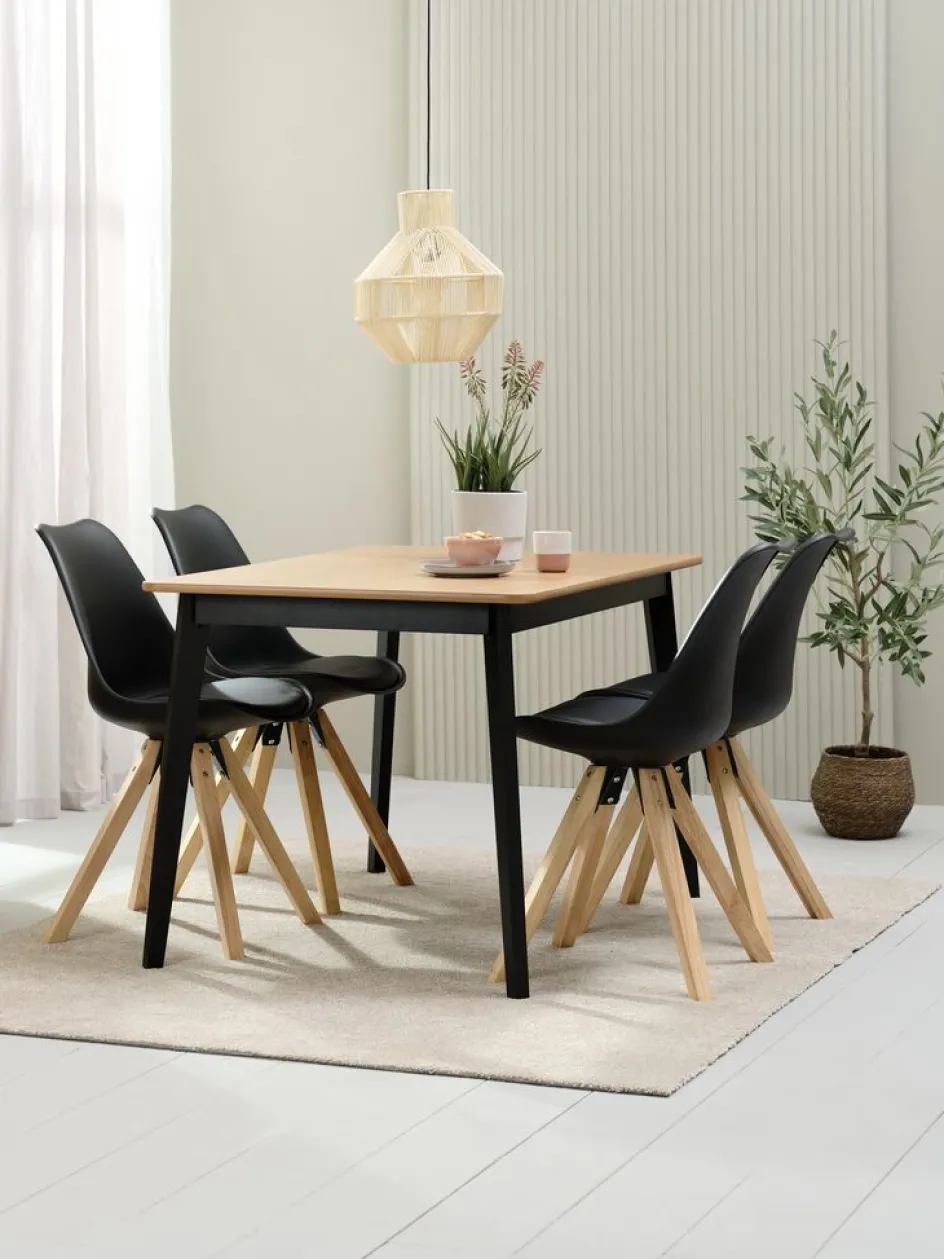Clearance JEGIND + BLOKHUSMesa JEGIND L130 roble natural/negro +4 sillas BLOKHUS negro Mesas De Comedor|Conjuntos De Comedor