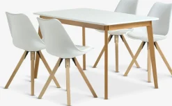 Hot JEGIND + BLOKHUSMesa JEGIND L130 blanco + 4 sillas BLOKHUS blanco Mesas De Comedor|Conjuntos De Comedor