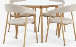 Online JEGIND + EJSINGMesa JEGIND Ø105 blanco + 4 sillas EJSING beis/roble natural Mesas De Comedor|Conjuntos De Comedor