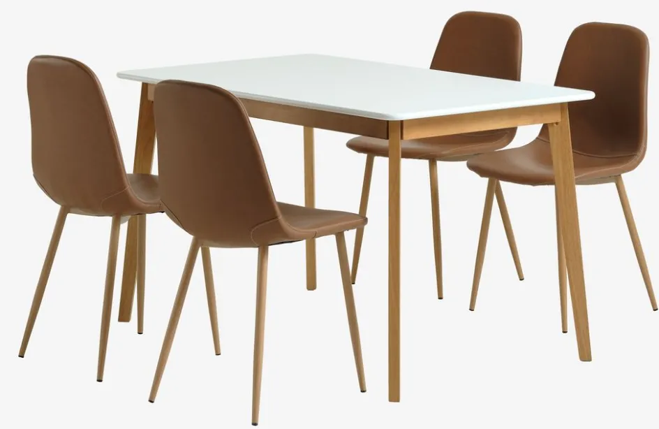 JEGIND + JONSTRUPMesa JEGIND L130 blanco + 4 sillas JONSTRUP marrón Mesas De Comedor|Conjuntos De Comedor