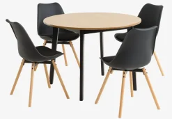 Outlet JEGIND + KASTRUPMesa JEGIND Ø105 roble natural + 4 sillas KASTRUP negro Mesas De Comedor|Conjuntos De Comedor