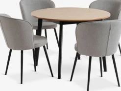 Outlet JEGIND + RISSKOVMesa JEGIND Ø105 roble/negro + 4 sillas RISSKOV gris claro Mesas De Comedor|Conjuntos De Comedor