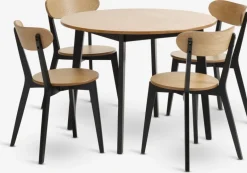 Discount JEGINDMesa JEGIND Ø105 roble natural + 4 sillas JEGIND roble/negro Mesas De Comedor|Conjuntos De Comedor