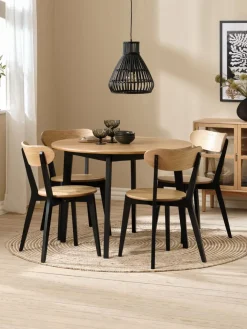 Discount JEGINDMesa JEGIND Ø105 roble natural + 4 sillas JEGIND roble/negro Mesas De Comedor|Conjuntos De Comedor