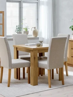 Online JUNGEN + TUREBYMesa JUNGEN L80/160 roble cálido + 4 sillas TUREBY beis Mesas De Comedor|Conjuntos De Comedor