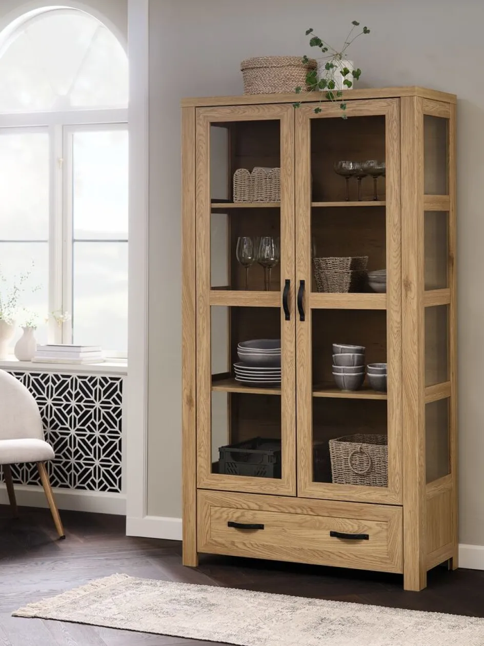 Sale JUNGENVitrina JUNGEN 2 puertas 1 cajón color roble cálido Vitrinas|Vitrinas
