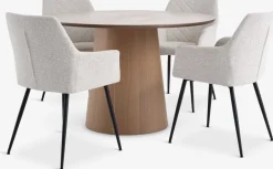 New KLIPLEV + PURHUSMesa KLIPLEV Ø120 roble natural+4 sillas PURHUS blanco crudo Mesas De Comedor|Conjuntos De Comedor