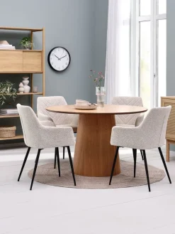 New KLIPLEV + PURHUSMesa KLIPLEV Ø120 roble natural+4 sillas PURHUS blanco crudo Mesas De Comedor|Conjuntos De Comedor