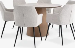 New KLIPLEV + PURHUSMesa KLIPLEV Ø120 roble natural+4 sillas PURHUS blanco crudo Mesas De Comedor|Conjuntos De Comedor