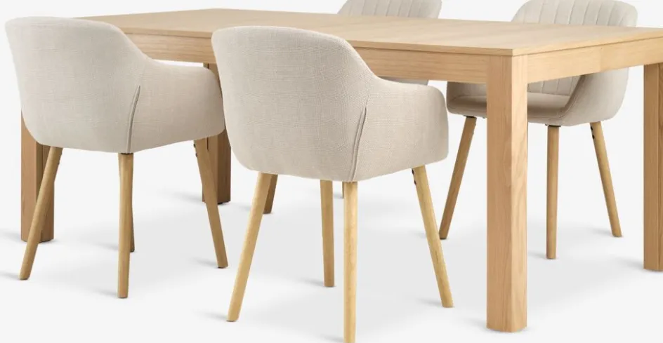 Clearance KORSKRO + ADSLEVMesa KORSKRO L200/326 roble natural + 4 sillas ADSLEV beis Mesas De Comedor|Conjuntos De Comedor