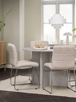 Best KRONDAL + HAMMELMesa KRONDAL Ø110 travertino + 4 sillas HAMMEL beis Mesas De Comedor|Conjuntos De Comedor