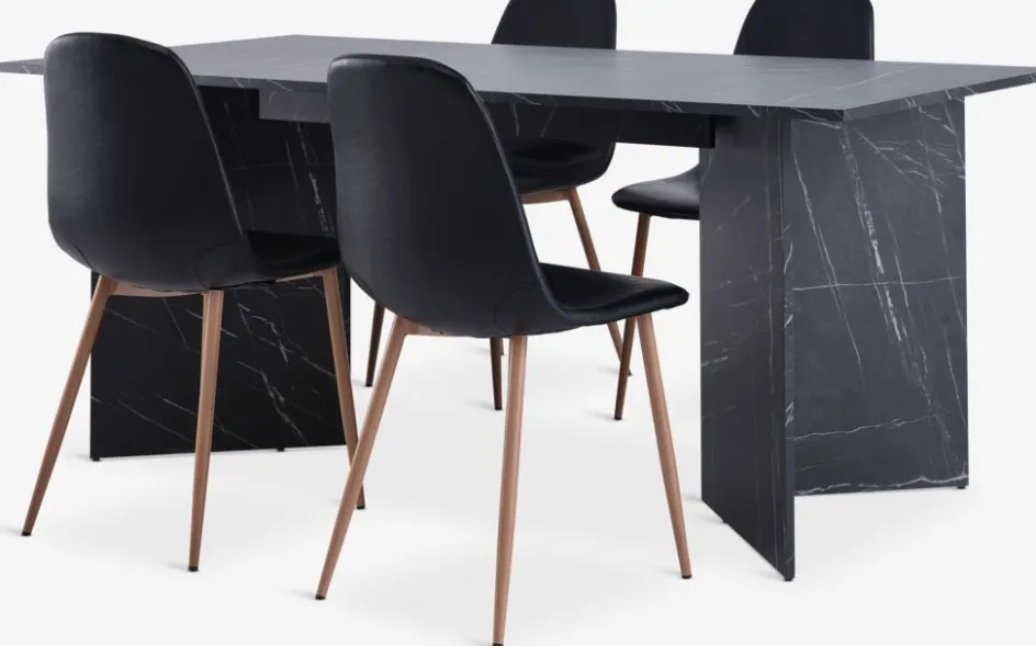 Best KRONDAL + JONSTRUPMesa KRONDAL L180 mármol + 4 sillas JONSTRUP negro Mesas De Comedor|Conjuntos De Comedor