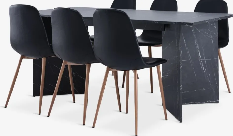 Best KRONDAL + JONSTRUPMesa KRONDAL L180 mármol + 4 sillas JONSTRUP negro Mesas De Comedor|Conjuntos De Comedor