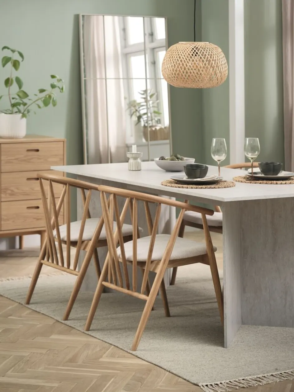 Sale KRONDAL + LYKSBORGMesa KRONDAL L180 travertino + 4 LYKSBORG roble natural Mesas De Comedor|Conjuntos De Comedor