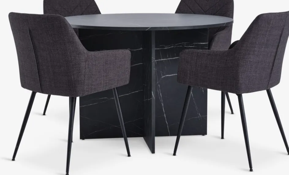 Clearance KRONDAL + PURHUSMesa KRONDAL Ø110 mármol + 4 sillas PURHUS gris/negro Mesas De Comedor|Conjuntos De Comedor