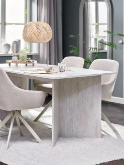 New KRONDAL + ROSTRUPMesa KRONDAL L180 travertino + 4 sillas ROSTRUP beis Mesas De Comedor|Conjuntos De Comedor