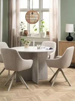 Online KRONDAL + ROSTRUPMesa KRONDAL Ø110 travertino + 4 sillas ROSTRUP beis Mesas De Comedor|Conjuntos De Comedor